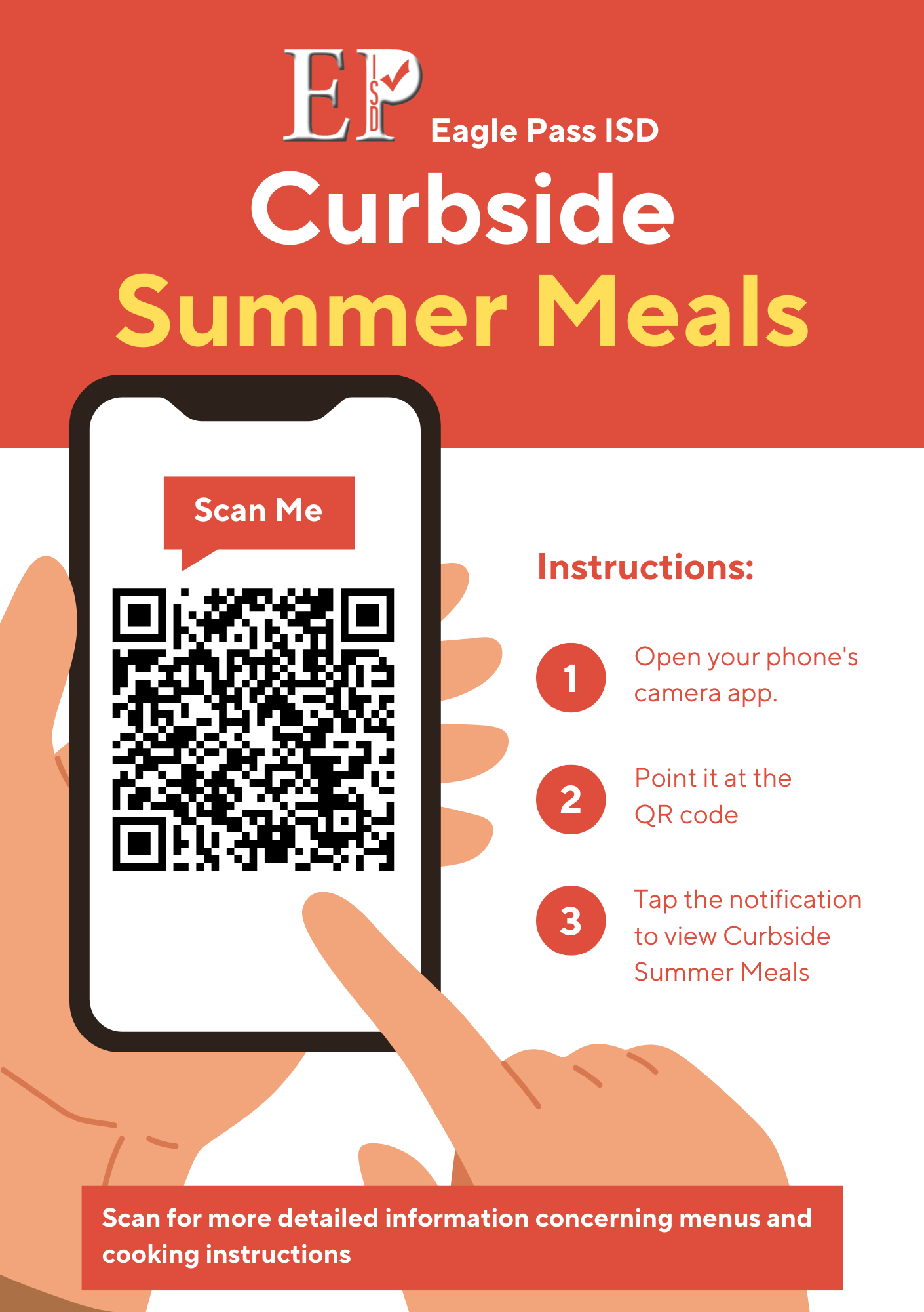 Curbside Summer Meals QR Code Instructions 2025 menus